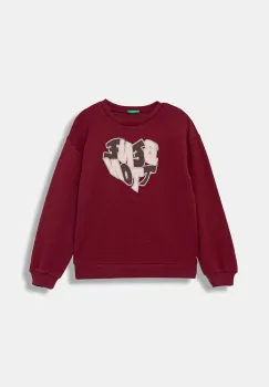 United Colors of Benetton hanorac de bumbac pentru copii culoarea bordo, cu imprimeu, 3J68C10Q0 imagine
