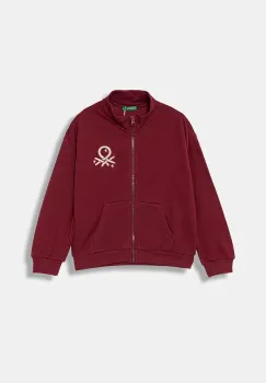 United Colors of Benetton hanorac de bumbac pentru copii culoarea bordo, cu imprimeu, 3J68C505D imagine