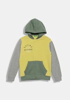United Colors of Benetton hanorac de bumbac pentru copii culoarea galben, cu gluga, cu imprimeu, 3J68C505C imagine