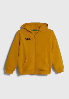United Colors of Benetton hanorac de bumbac pentru copii culoarea galben, cu gluga, modelator imagine