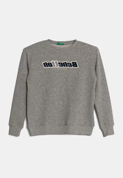 United Colors of Benetton hanorac de bumbac pentru copii culoarea gri, cu gluga, cu imprimeu, 3J68C10N2 imagine