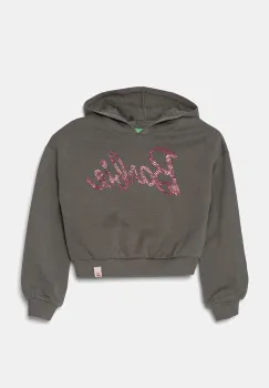 United Colors of Benetton hanorac de bumbac pentru copii culoarea gri, cu gluga, cu imprimeu, 3J68C204C imagine