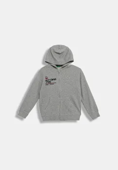 United Colors of Benetton hanorac de bumbac pentru copii culoarea gri, cu gluga, cu imprimeu, 3J68C505C imagine