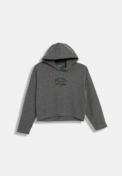 United Colors of Benetton hanorac de bumbac pentru copii culoarea gri, cu gluga, cu imprimeu, 3NBMC2053 imagine