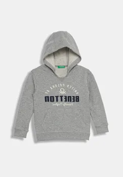 United Colors of Benetton hanorac de bumbac pentru copii culoarea gri, cu gluga, cu model, 3J68G2014 imagine