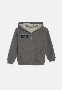 United Colors of Benetton hanorac de bumbac pentru copii culoarea gri, cu gluga, modelator, 3J68G5034 imagine