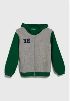United Colors of Benetton hanorac de bumbac pentru copii culoarea gri, cu gluga, modelator imagine