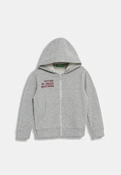 United Colors of Benetton hanorac de bumbac pentru copii culoarea gri, cu gluga, uni, 3J68G503V imagine