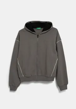 United Colors of Benetton hanorac de bumbac pentru copii culoarea gri, cu gluga, uni, 3UNIC504T imagine