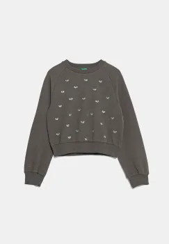 United Colors of Benetton hanorac de bumbac pentru copii culoarea gri, cu imprimeu, 3J70C10O2 imagine