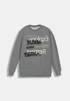 United Colors of Benetton hanorac de bumbac pentru copii culoarea gri, uni, 3J68C10QK imagine