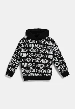 United Colors of Benetton hanorac de bumbac pentru copii culoarea negru, cu gluga, cu imprimeu, 34GTC204K imagine