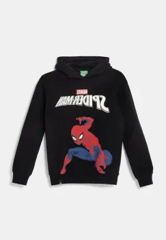 United Colors of Benetton hanorac de bumbac pentru copii culoarea negru, cu gluga, cu imprimeu, 3J68C2044 imagine