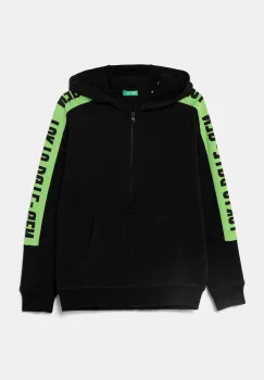 United Colors of Benetton hanorac de bumbac pentru copii culoarea negru, cu gluga, cu imprimeu, 3J68C504R imagine