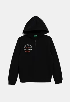 United Colors of Benetton hanorac de bumbac pentru copii culoarea negru, cu gluga, cu imprimeu, 3J68C505C imagine