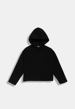 United Colors of Benetton hanorac de bumbac pentru copii culoarea negru, cu gluga, cu imprimeu, 3NBMC2053 imagine
