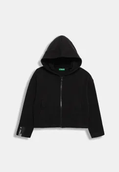 United Colors of Benetton hanorac de bumbac pentru copii culoarea negru, cu gluga, uni, 3NBMC505E imagine