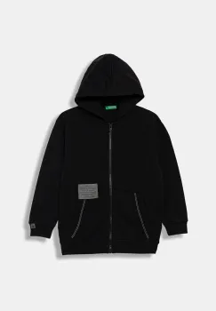 United Colors of Benetton hanorac de bumbac pentru copii culoarea negru, cu gluga, uni, 3NBMC505H imagine