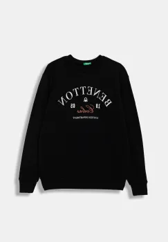 United Colors of Benetton hanorac de bumbac pentru copii culoarea negru, cu imprimeu, 3J68C10PZ imagine