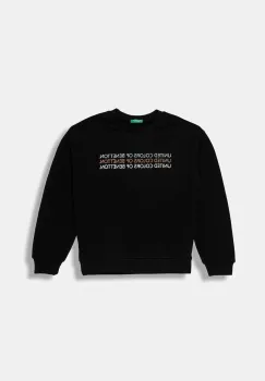 United Colors of Benetton hanorac de bumbac pentru copii culoarea negru, cu imprimeu, 3J68C10Q0 imagine