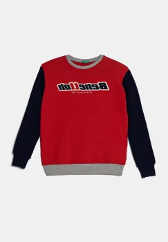 United Colors of Benetton hanorac de bumbac pentru copii culoarea rosu, cu gluga, cu imprimeu, 3J68C10N2 imagine