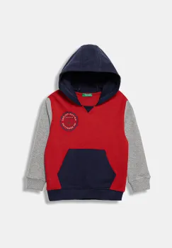 United Colors of Benetton hanorac de bumbac pentru copii culoarea rosu, cu gluga, cu model, 3J68G2014 imagine