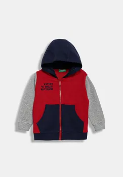 United Colors of Benetton hanorac de bumbac pentru copii culoarea rosu, cu gluga, uni, 3J68G503V imagine