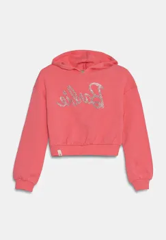 United Colors of Benetton hanorac de bumbac pentru copii culoarea roz, cu gluga, cu imprimeu, 3J68C204C imagine