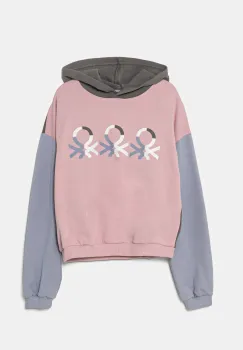 United Colors of Benetton hanorac de bumbac pentru copii culoarea roz, cu gluga, cu imprimeu, 3J68C204D imagine