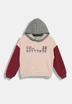 United Colors of Benetton hanorac de bumbac pentru copii culoarea roz, cu gluga, cu imprimeu, 3J68C204W imagine