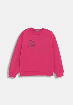 United Colors of Benetton hanorac de bumbac pentru copii culoarea roz, cu imprimeu, 3J68C10Q0 imagine