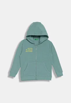 United Colors of Benetton hanorac de bumbac pentru copii culoarea turcoaz, cu gluga, uni, 3J68G503V imagine