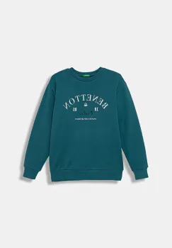 United Colors of Benetton hanorac de bumbac pentru copii culoarea turcoaz, cu imprimeu, 3J68C10PZ imagine