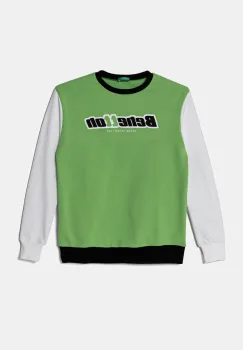 United Colors of Benetton hanorac de bumbac pentru copii culoarea verde, cu gluga, cu imprimeu, 3J68C10N2 imagine