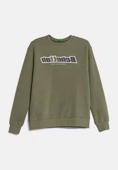 United Colors of Benetton hanorac de bumbac pentru copii culoarea verde, cu gluga, cu imprimeu, 3J68C10N2 imagine