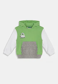 United Colors of Benetton hanorac de bumbac pentru copii culoarea verde, cu gluga, cu imprimeu, 3J68G2011 imagine