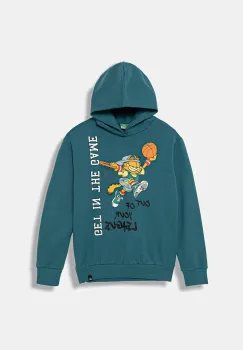 United Colors of Benetton hanorac de bumbac pentru copii culoarea verde, cu gluga, cu imprimeu, 3UNIC204Y imagine
