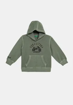 United Colors of Benetton hanorac de bumbac pentru copii culoarea verde, cu gluga, cu imprimeu, 3WITG2015 imagine