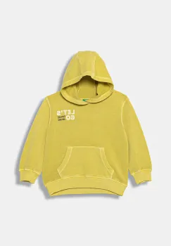 United Colors of Benetton hanorac de bumbac pentru copii culoarea verde, cu gluga, cu imprimeu, 3WITG2015 imagine