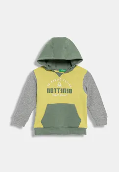 United Colors of Benetton hanorac de bumbac pentru copii culoarea verde, cu gluga, cu model, 3J68G2014 imagine
