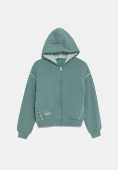 United Colors of Benetton hanorac de bumbac pentru copii culoarea verde, cu gluga, uni, 3UNIC504T imagine