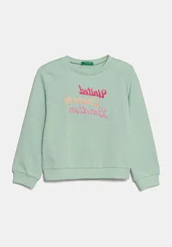 United Colors of Benetton hanorac de bumbac pentru copii culoarea verde, cu imprimeu, 3J70G10HX imagine