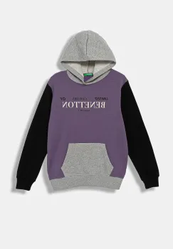 United Colors of Benetton hanorac de bumbac pentru copii culoarea violet, cu gluga, cu imprimeu, 3J68C204V imagine