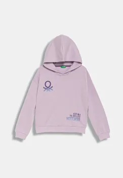 United Colors of Benetton hanorac de bumbac pentru copii culoarea violet, cu gluga, cu imprimeu, 3J68C204W imagine