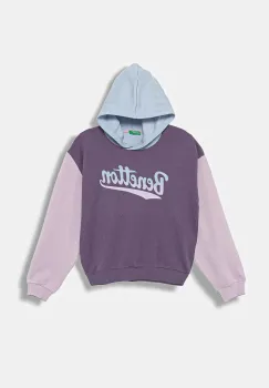 United Colors of Benetton hanorac de bumbac pentru copii culoarea violet, cu gluga, cu imprimeu, 3J68C204W imagine