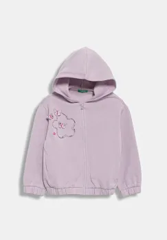 United Colors of Benetton hanorac de bumbac pentru copii culoarea violet, cu gluga, cu imprimeu, 3J68G503W imagine