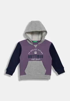 United Colors of Benetton hanorac de bumbac pentru copii culoarea violet, cu gluga, cu model, 3J68G2014 imagine