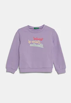 United Colors of Benetton hanorac de bumbac pentru copii culoarea violet, cu imprimeu, 3J70G10HX imagine