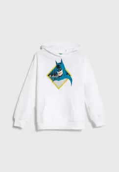 United Colors of Benetton hanorac de bumbac pentru copii x DC culoarea alb, cu gluga, cu imprimeu imagine