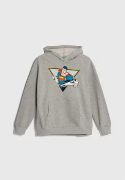United Colors of Benetton hanorac de bumbac pentru copii x DC culoarea gri, cu gluga, cu imprimeu imagine